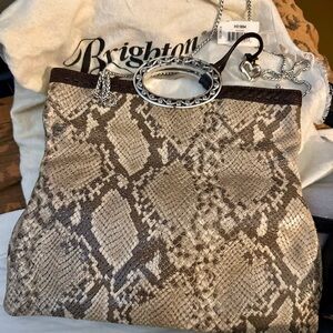 Brighton Brown Shoulder Bag with Snakeskin Pattern and Chain Strap